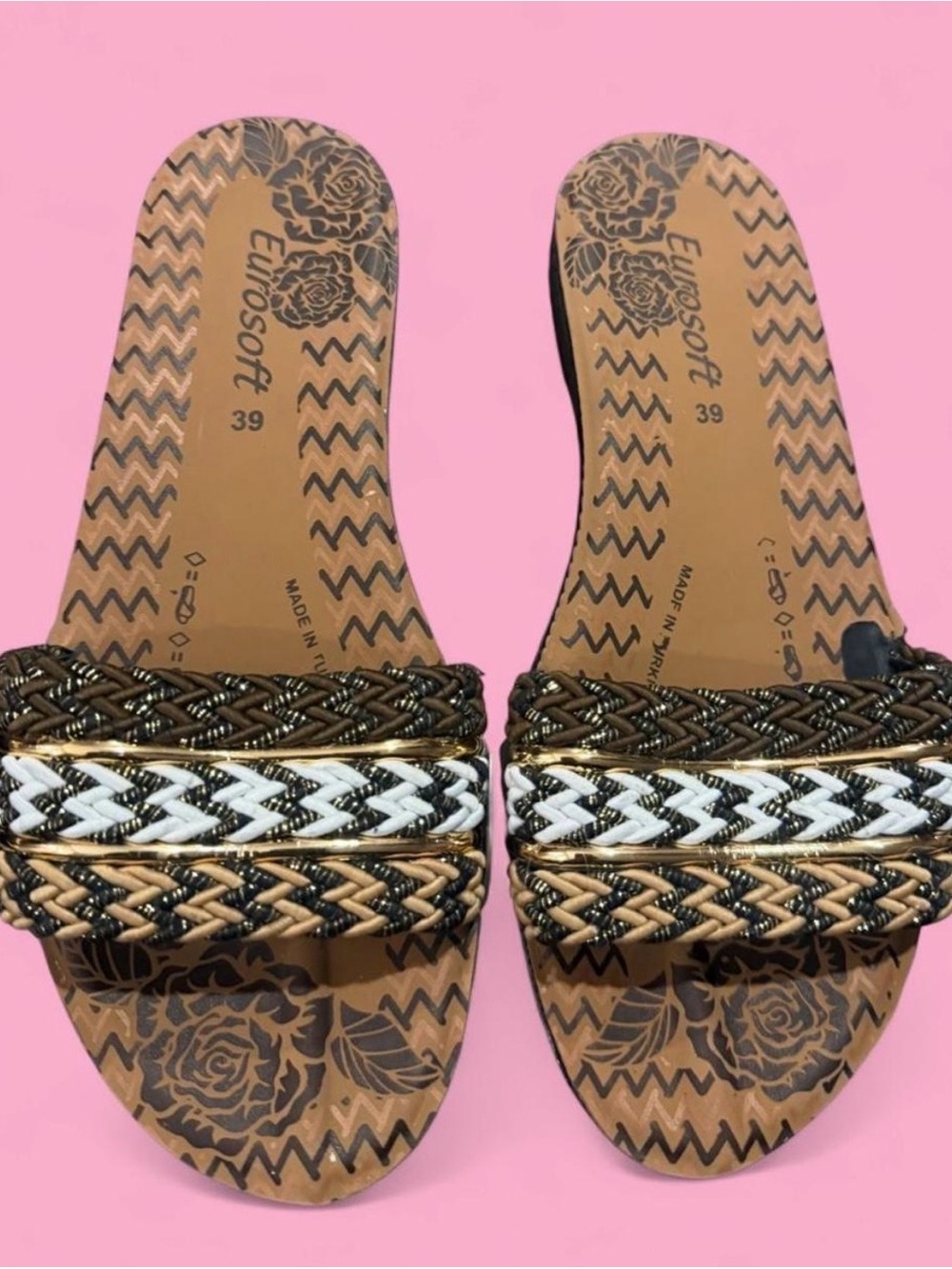 New Eurosoft Woven Metallic Boho Comfort Slide Sandals Size 39 / US 8 - 8.5